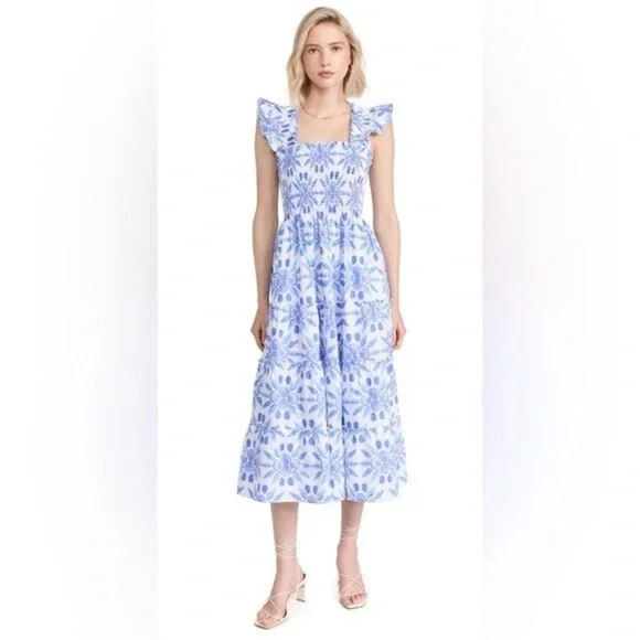 Hill House ELLIE NAP DRESS, Blue and White Midi Dress - Picture 1 of 5